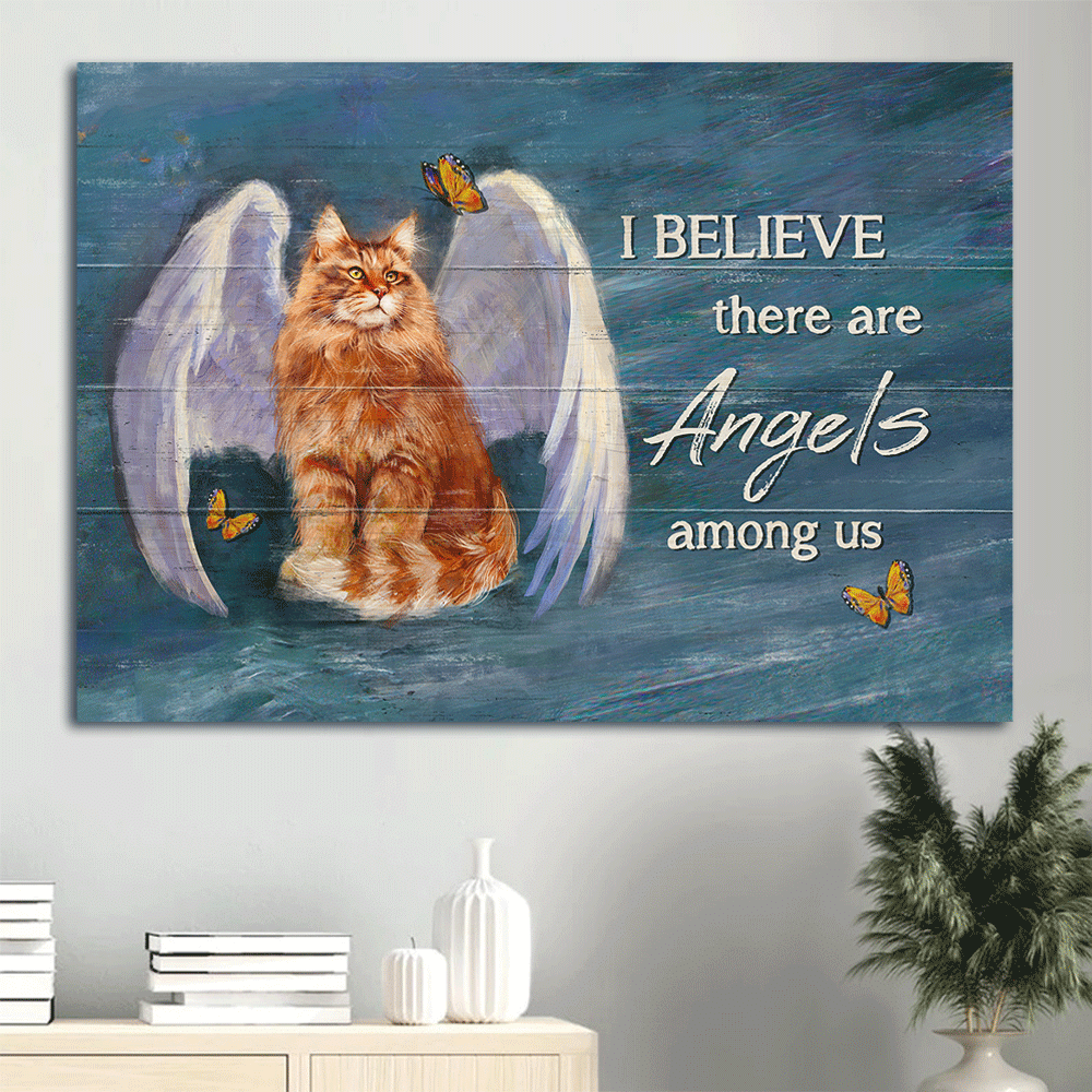 Jesus Landscape Canvas- Brown cat canvas, Angel wings, Butterfly canvas- Gift for Christian, Cat lover- I believe there are angels among us