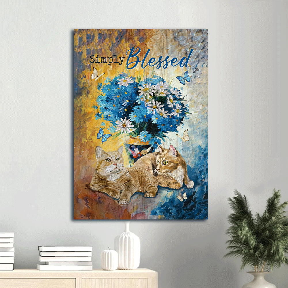Jesus Portrait Canvas- Blue daisy, Daisy flowers, Fluffy cats, Simply blessed canvas- Gift for Christian- - Portrait Canvas Prints, Christian Wall Art