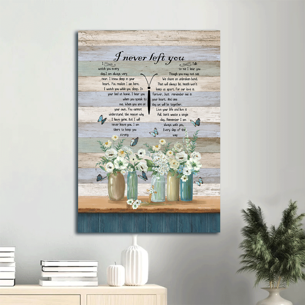 Memorial Portrait Canvas- Blue butterfly, Flower painting, Beautiful wildflowers canvas- Gift for members family- I never left you - Heaven Portrait Canvas Prints, Wall Art