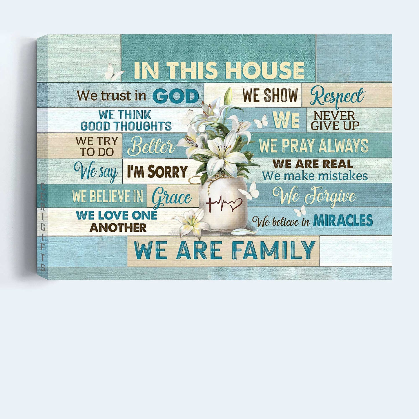 Jesus Landscape Canvas- Lilies jar, Butterfly canvas- Gift for Christian- In this house we trust in God - Landscape Canvas Prints, Wall Art