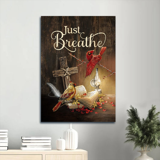 Jesus Portrait Canvas- Amazing cardinal, Vintage lantern, Bible drawing Portrait Canvas- Gift For Christian- Just breathe