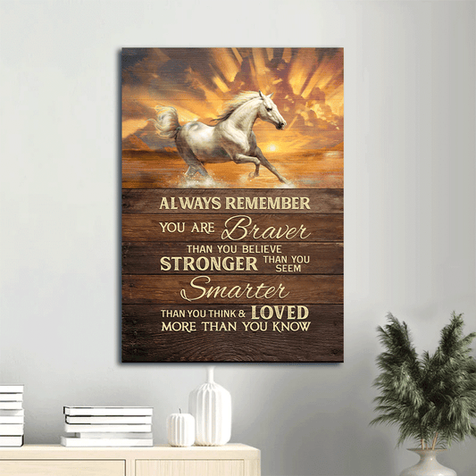 Family Portrait Canvas- Amazing Horse, Brilliant Sunset Portrait Canvas- Gift For Members Family- You Are Braver Than You Believe