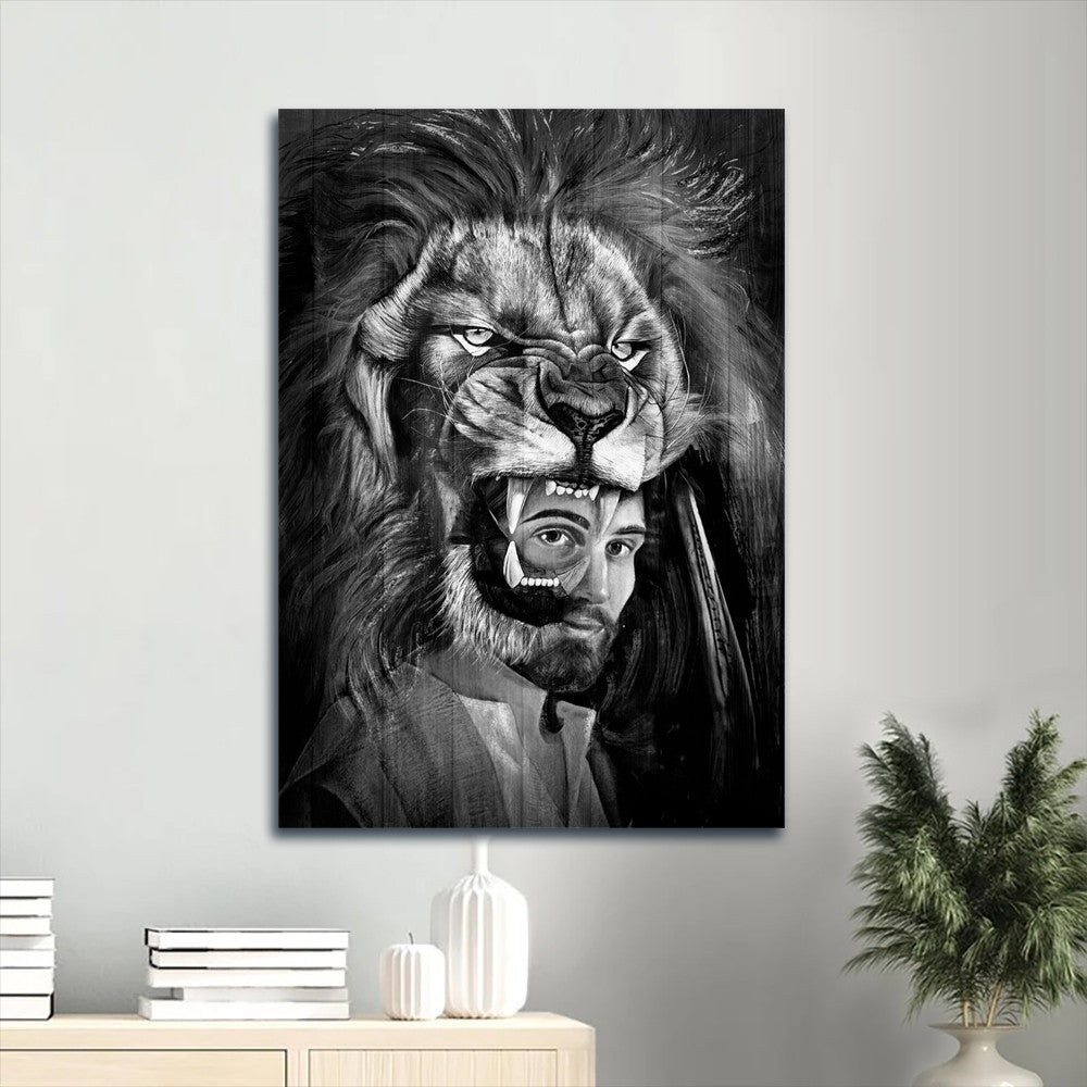 Jesus Portrait Canvas - Lion of Judah, Jesus painting, Black and white art Portrait Canvas - Inspirational gift, Gift For Religious Christian