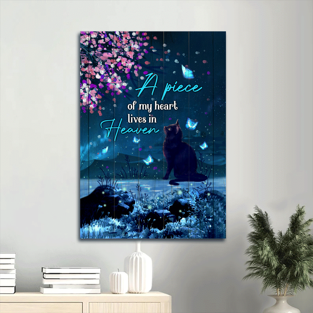 Black cat Portrait Canvas- Black Cat, Under the night sky, blue butterfly - Gift for Cat lover- A piece of my heart lives in heaven - Heaven Portrait Canvas Prints, Wall Art