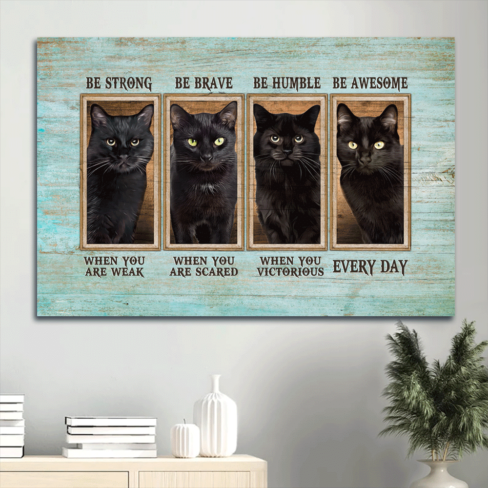 Black cat Landscape Canvas- Black cat painting- Gift for cat lover- Be awesome everyday - Landscape Canvas Prints, Wall Art