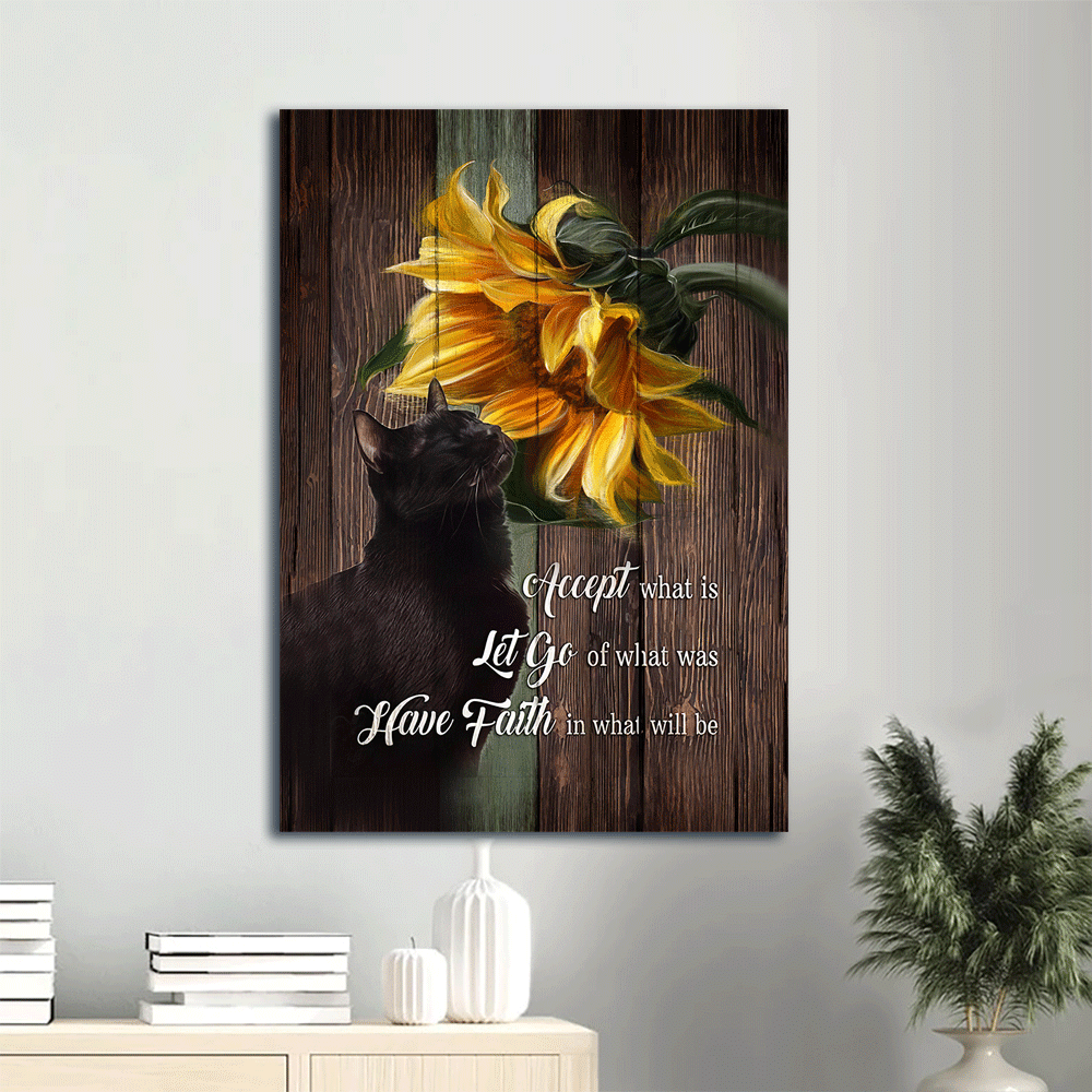 Black cat Portrait Canvas- Black cat, Sunflower- Gift for Cat lover- Accept what is, have faith in what will be - Portrait Canvas Prints, Wall Art