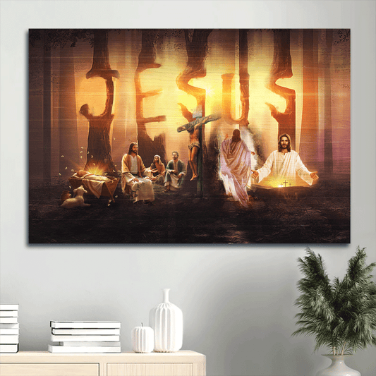 Jesus Landscape Canvas- Amazing Halo, Jesus On The Cross, The Life Of Jesus, Little Lamb Landscape Canvas- Gift For Christian