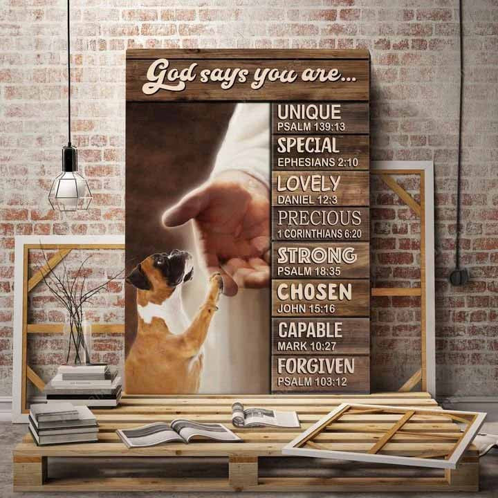 Boxer Portrait Canvas-  Boxer, Jesus hand, God says you are canvas- Gift for Boxer lover- Dog Portrait Canvas Prints, Wall Art