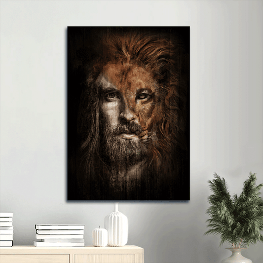 Jesus Portrait Canvas- Abstract Art, Lion Head Drawing, Lion Of Judah, Beautiful Jesus Painting Portrait Canvas- Gift For Religious Christian