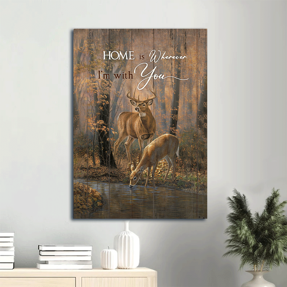 Family Portrait Canvas - Beautiful autumn forest, Deer drawing Portrait Canvas - Gift For Family Member - Home is wherever I'm with you