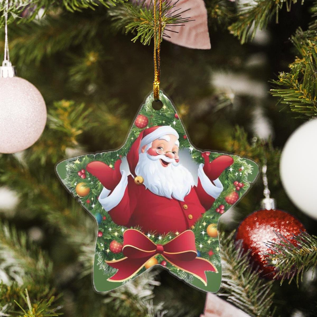 Funny Santa Claus Star Custom Plastic Acrylic Ornaments Xmas Gifts for Family Friends
