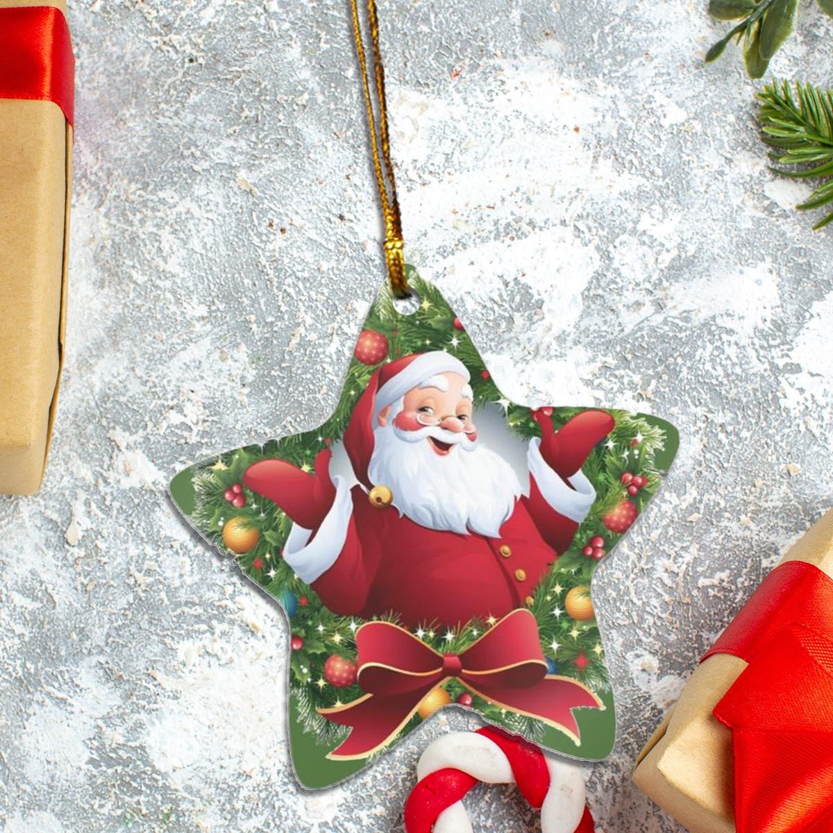 Funny Santa Claus Star Custom Plastic Acrylic Ornaments Xmas Gifts for Family Friends