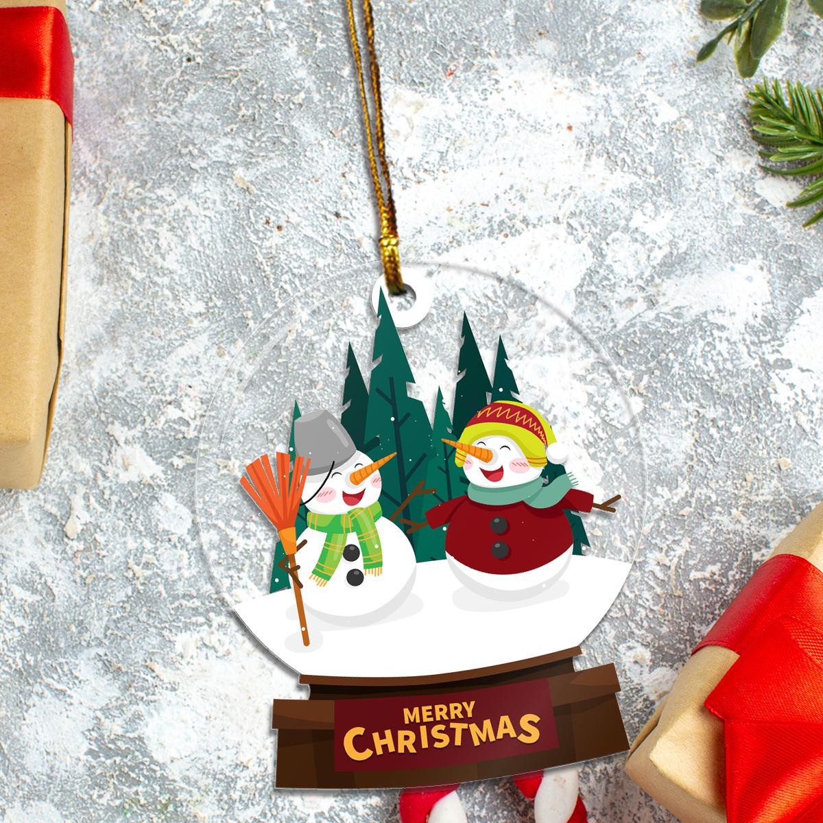 Snowmans Merry Christmas Custom Plastic Acrylic Ornaments Xmas Gifts for Family Friends