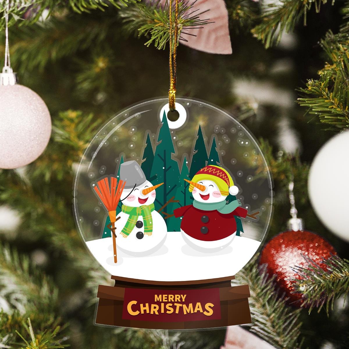 Snowmans Merry Christmas Custom Plastic Acrylic Ornaments Xmas Gifts for Family Friends