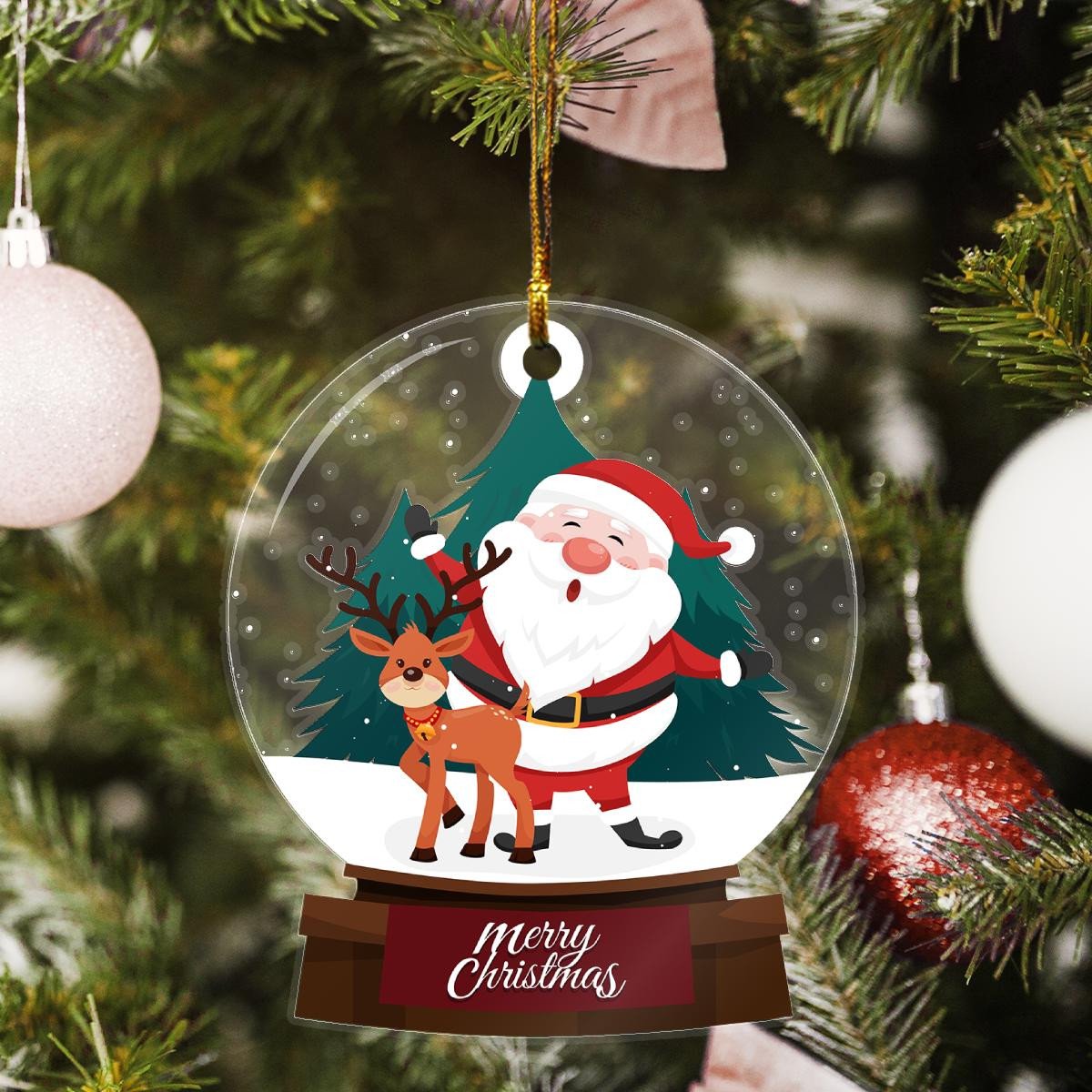 Merry Christmas Santa Claus Custom Plastic Acrylic Ornaments Xmas Gifts for Family Friends