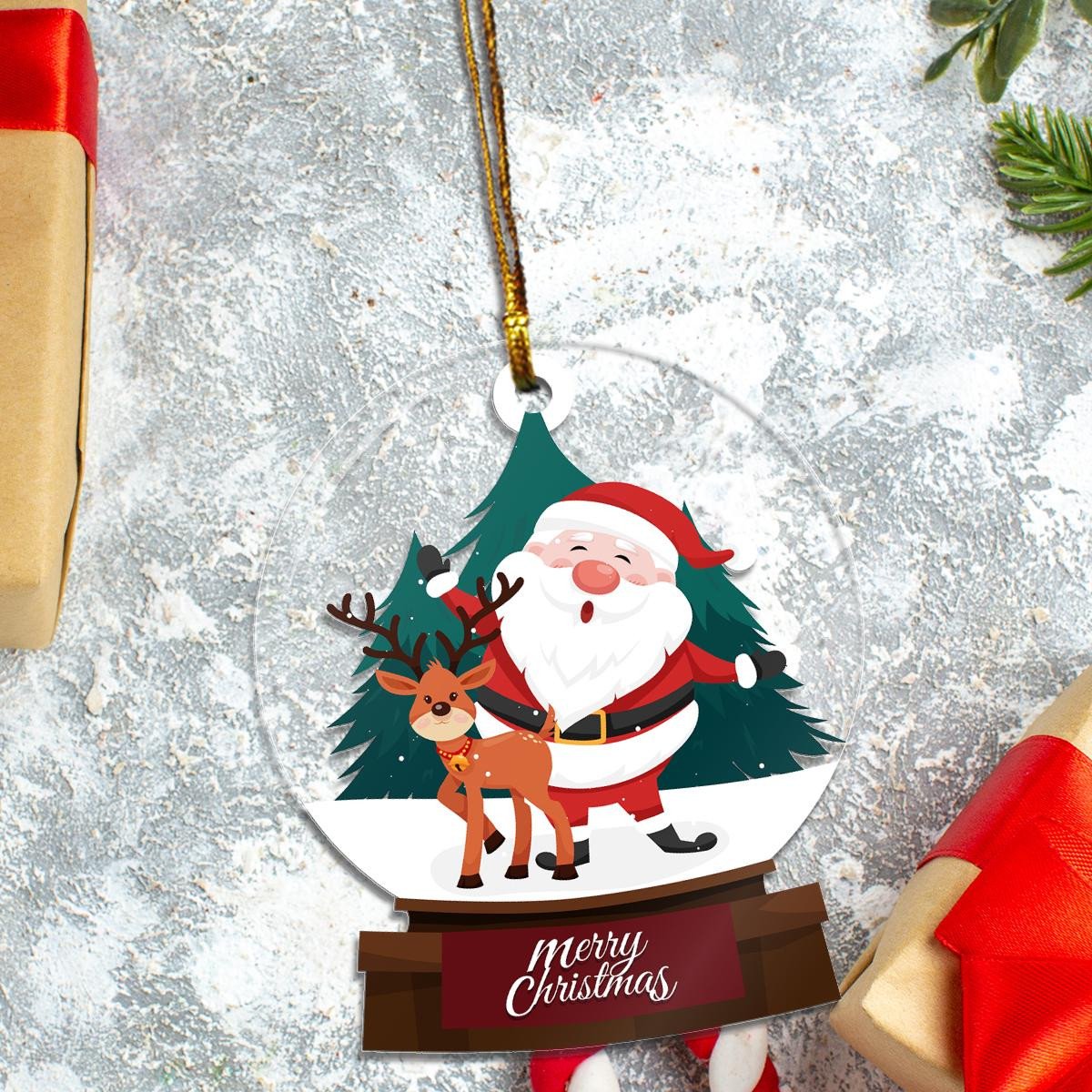 Merry Christmas Santa Claus Custom Plastic Acrylic Ornaments Xmas Gifts for Family Friends