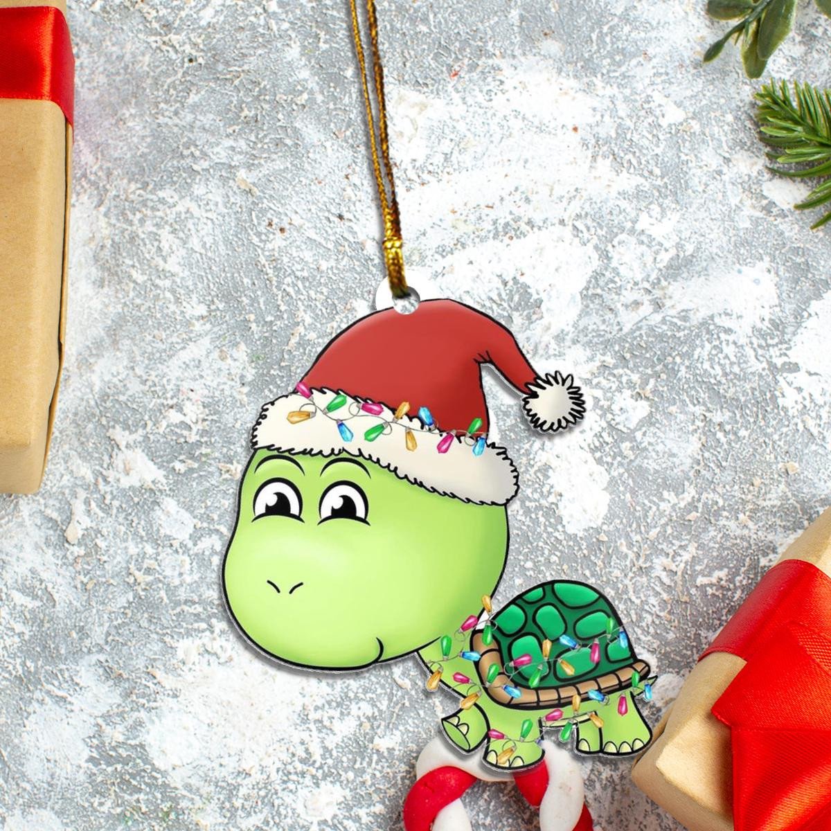 Turtle Santa Claus Red Hat Custom Plastic Acrylic Ornaments Xmas Gifts for Family Friends
