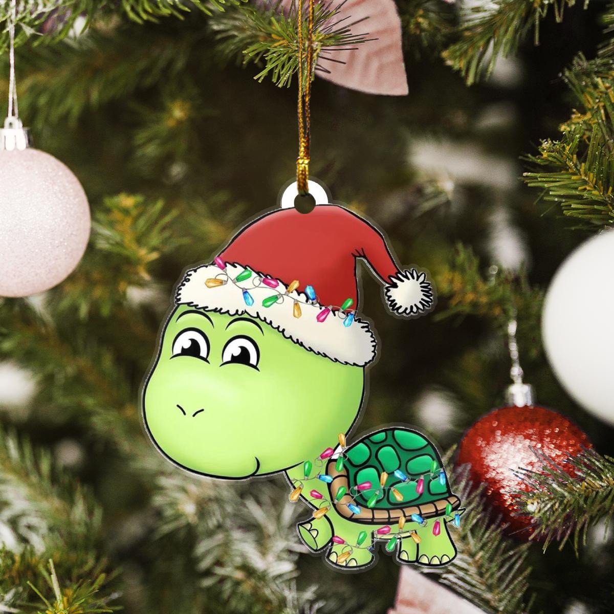 Turtle Santa Claus Red Hat Custom Plastic Acrylic Ornaments Xmas Gifts for Family Friends