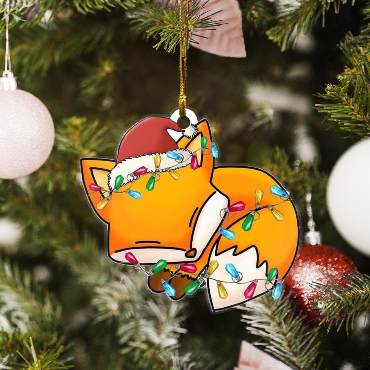 Fox Santa Claus Red Hat Custom Plastic Acrylic Ornaments Xmas Gifts for Family Friends