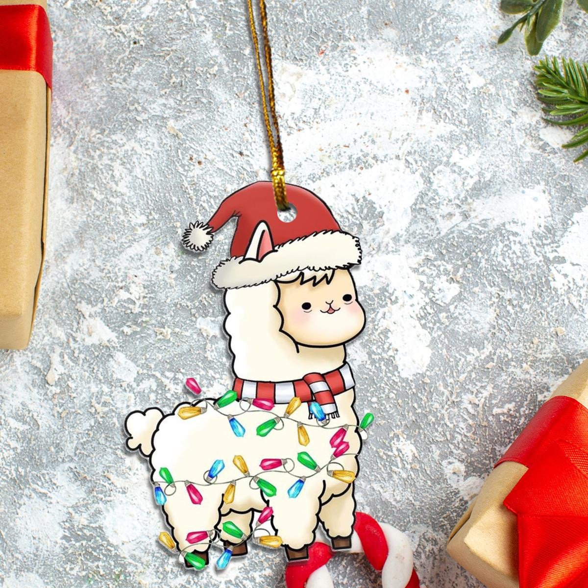 Sheep Santa Claus Red Hat Custom Plastic Acrylic Ornaments Xmas Gifts for Family Friends