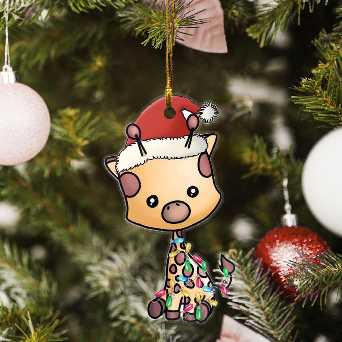 Giraffe Santa Claus Red Hat Custom Plastic Acrylic Ornaments Xmas Gifts for Family Friends