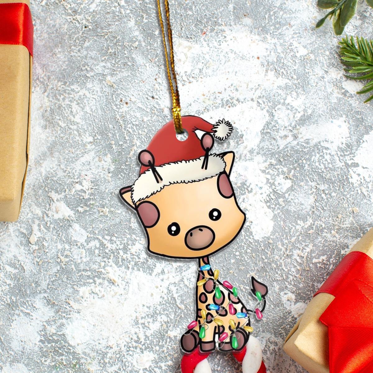 Giraffe Santa Claus Red Hat Custom Plastic Acrylic Ornaments Xmas Gifts for Family Friends
