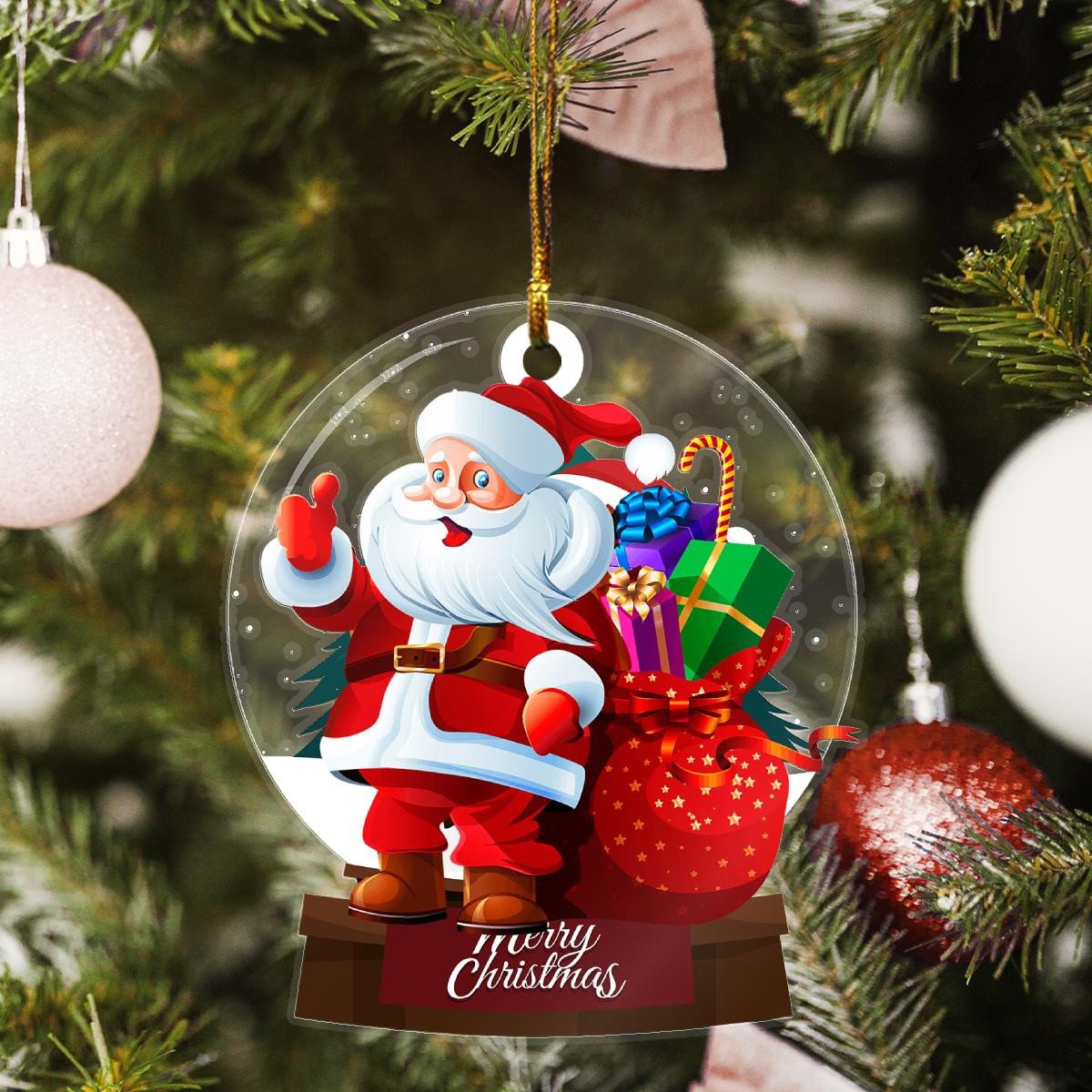 Merry Christmas Santa Claus Custom Plastic Acrylic Ornaments Xmas Gifts for Family Friends