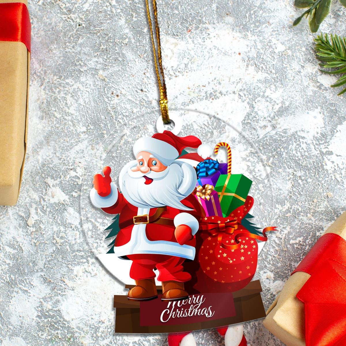 Merry Christmas Santa Claus Custom Plastic Acrylic Ornaments Xmas Gifts for Family Friends