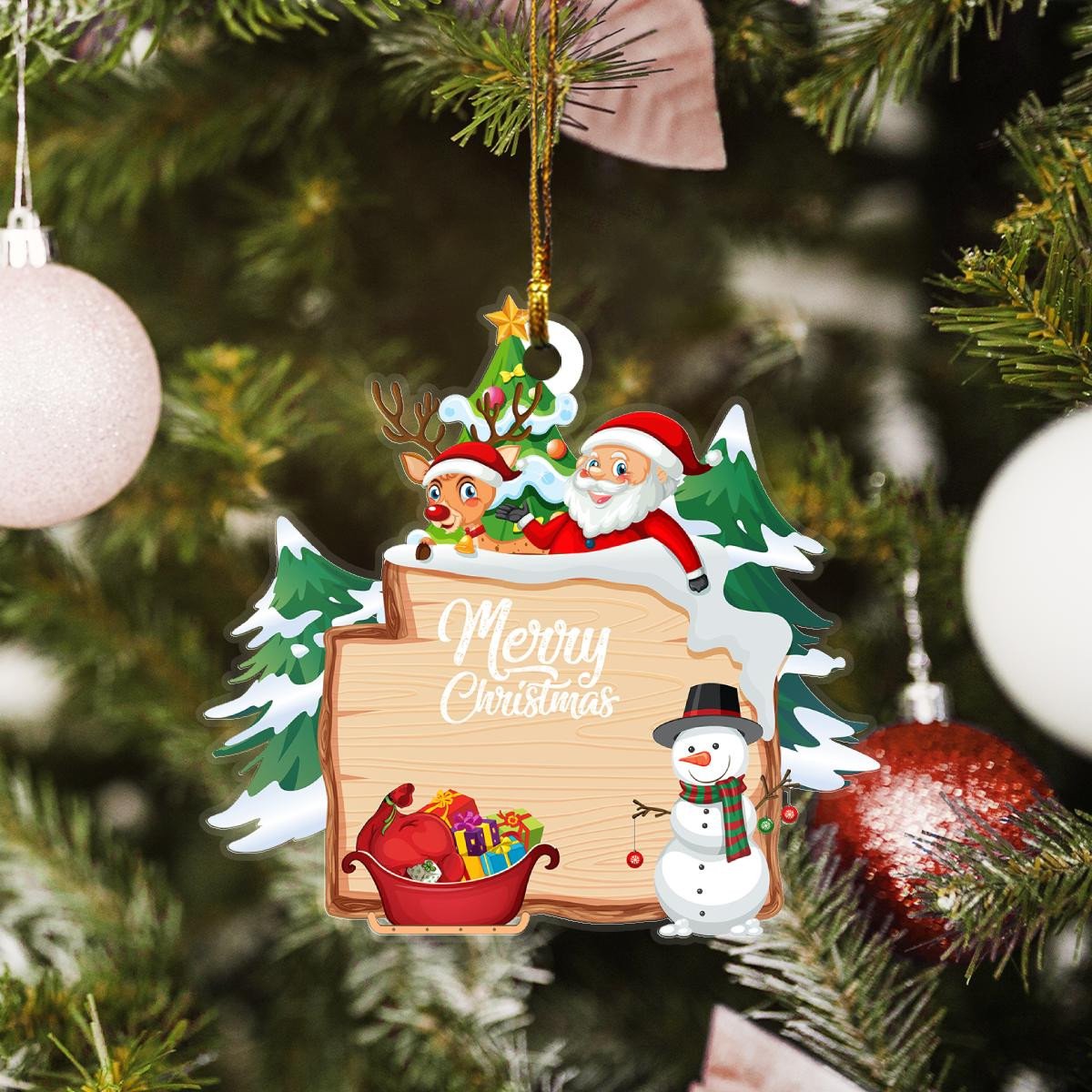 Merry Christmas Santa And Snowman Custom Plastic Acrylic Ornaments Xmas Gifts for Family Friends