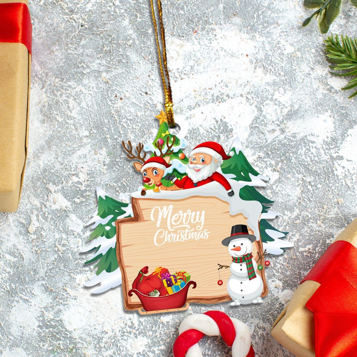 Merry Christmas Santa And Snowman Custom Plastic Acrylic Ornaments Xmas Gifts for Family Friends