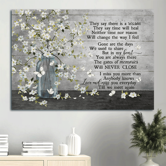 Heaven Landscape Canvas - Beautiful white flower vase, Subtle background Landscape Canvas - Memorial Gift For Family Members - They say time will heal
