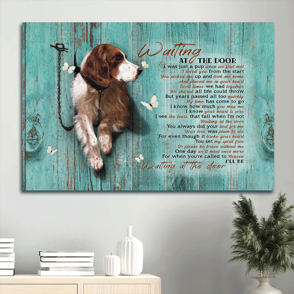 Basset Hound Landscape Canvas- White butterfly, Dog Canvas- Gift For Basset Hound Lover- Waiting At The Door
