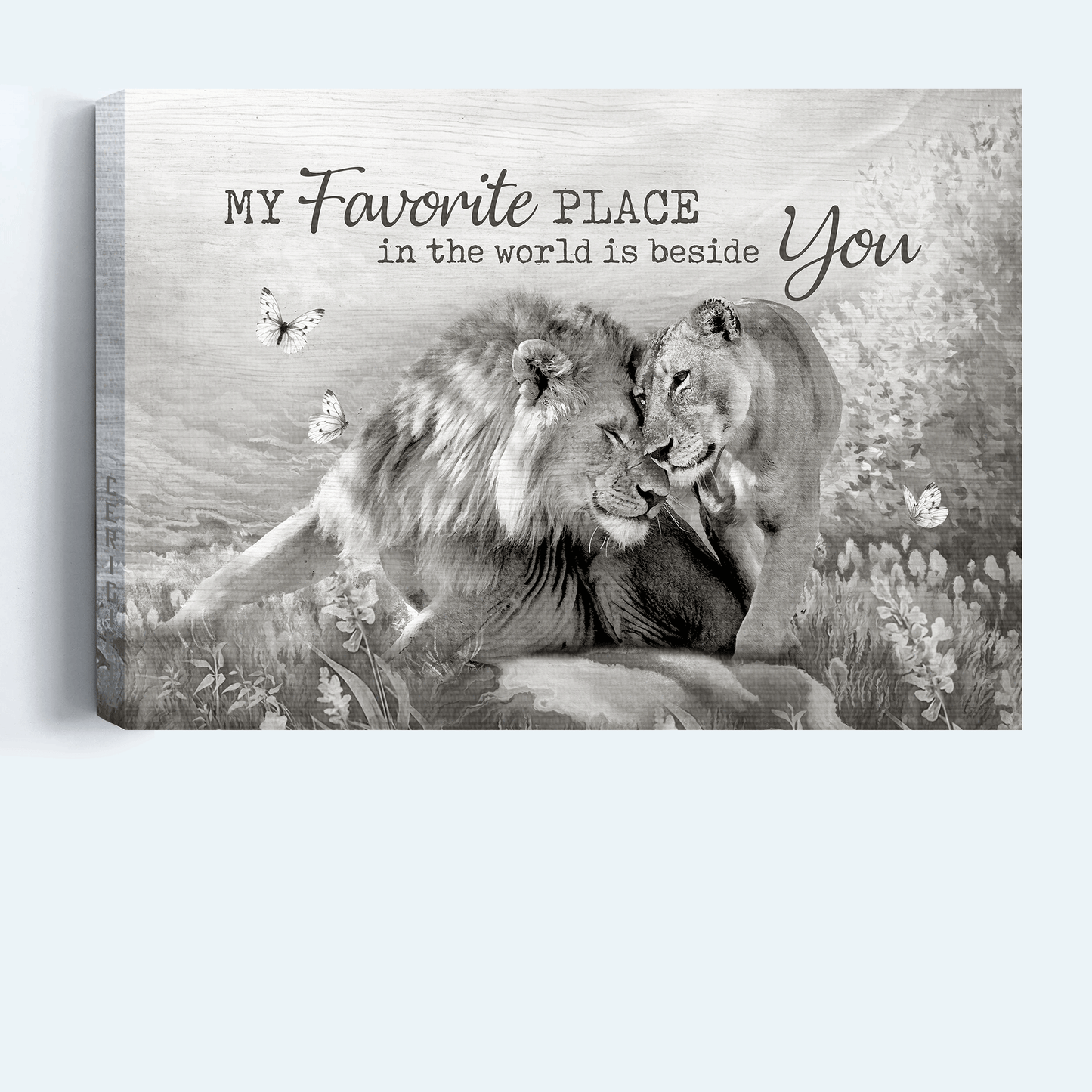 Couple Landscape Canvas- Lion couple, Black and white painting, A peaceful time- Anniversary gift for couple, lover- My favorite place in this world is beside you - Landscape Canvas Prints, Wall Art