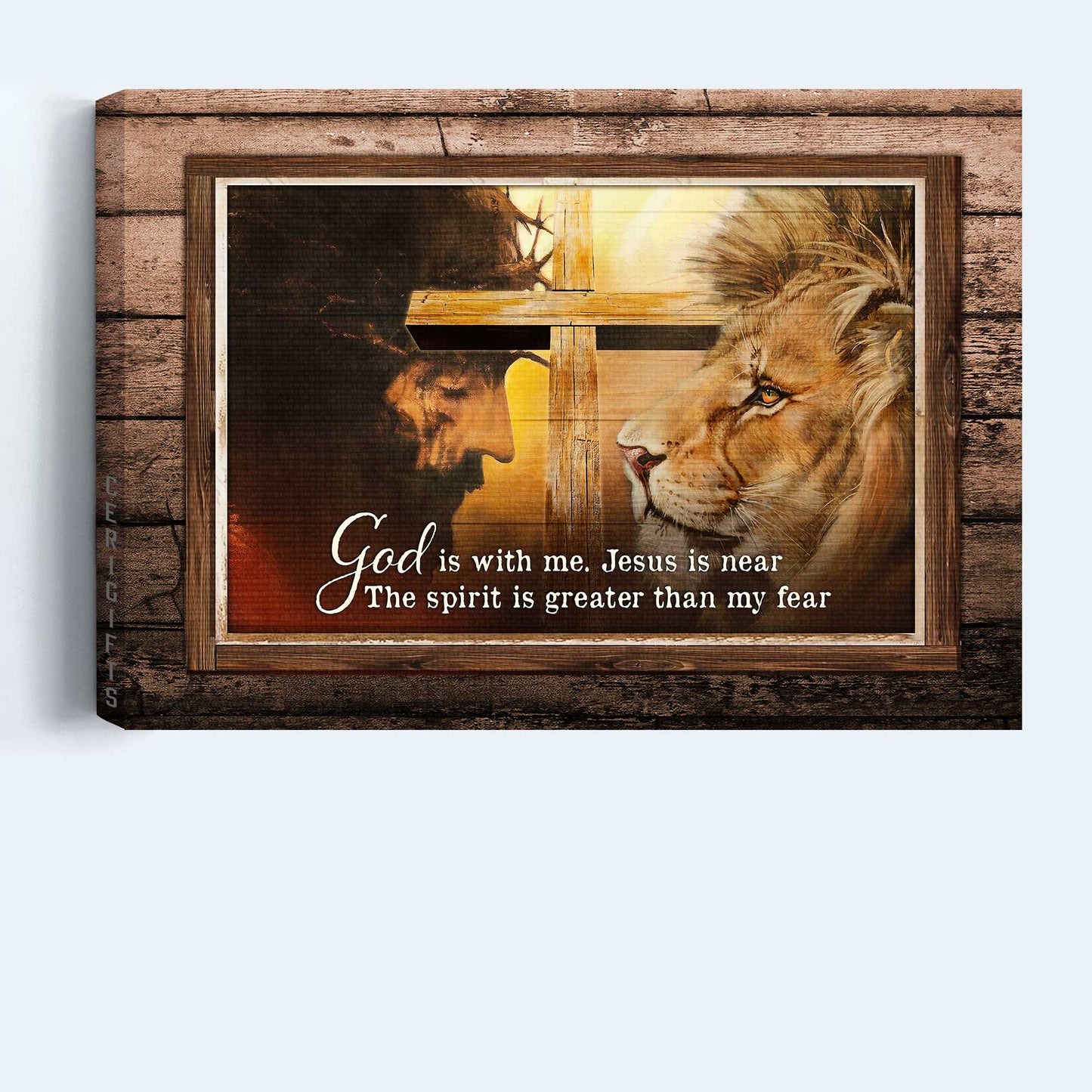 Jesus Landscape Canvas- Lion of Judah, Big cross, The life of Jesus canvas- Gift for Christian- God is with me, Jesus is near - Landscape Canvas Prints, Christian Wall Art