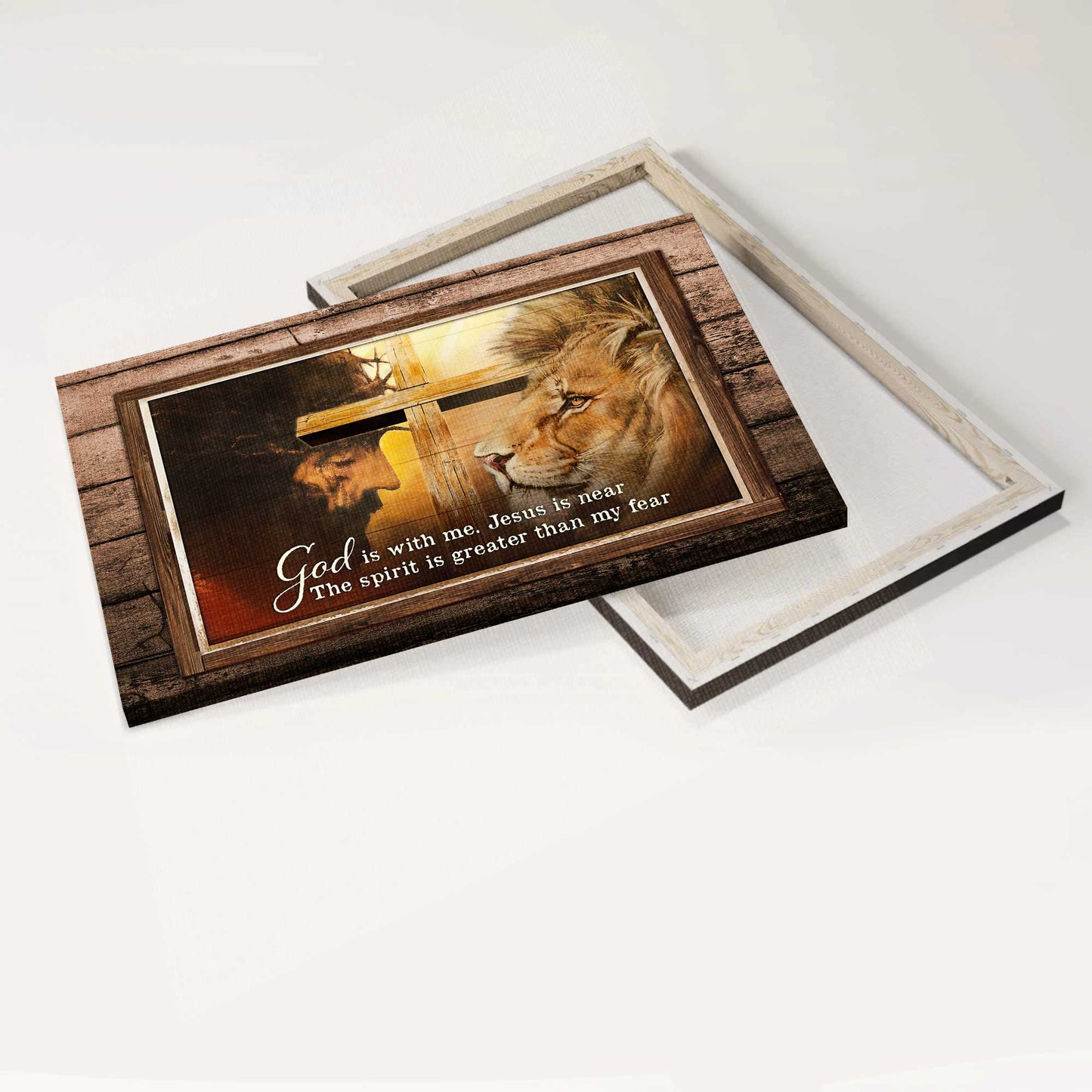 Jesus Landscape Canvas- Lion of Judah, Big cross, The life of Jesus canvas- Gift for Christian- God is with me, Jesus is near - Landscape Canvas Prints, Christian Wall Art