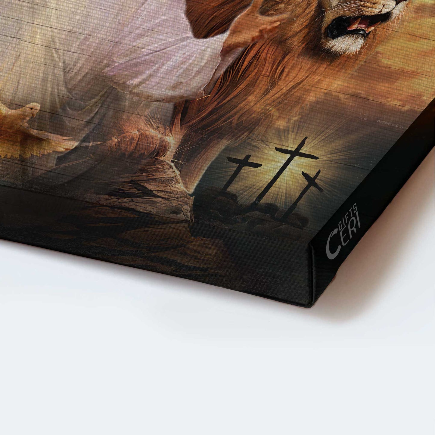 Jesus Landscape Canvas- Lion of Judah, Dove of peace, Three wooden crosses, Silhouette of Jesus in heaven canvas- Gift for Christian - Landscape Canvas Prints, Christian Wall Art