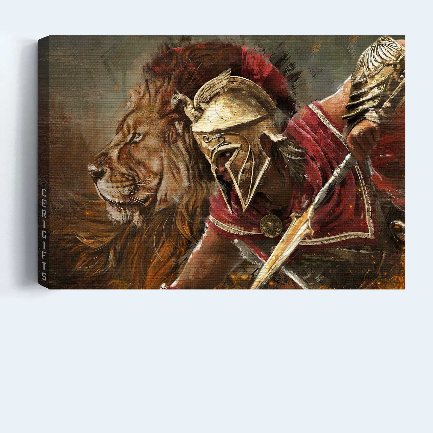 Jesus Landscape Canvas- Lion of Judah, Helmet of salvation, Great painting, A brave warrior of God- Gift for Christian - Landscape Canvas Prints, Christian Wall Art