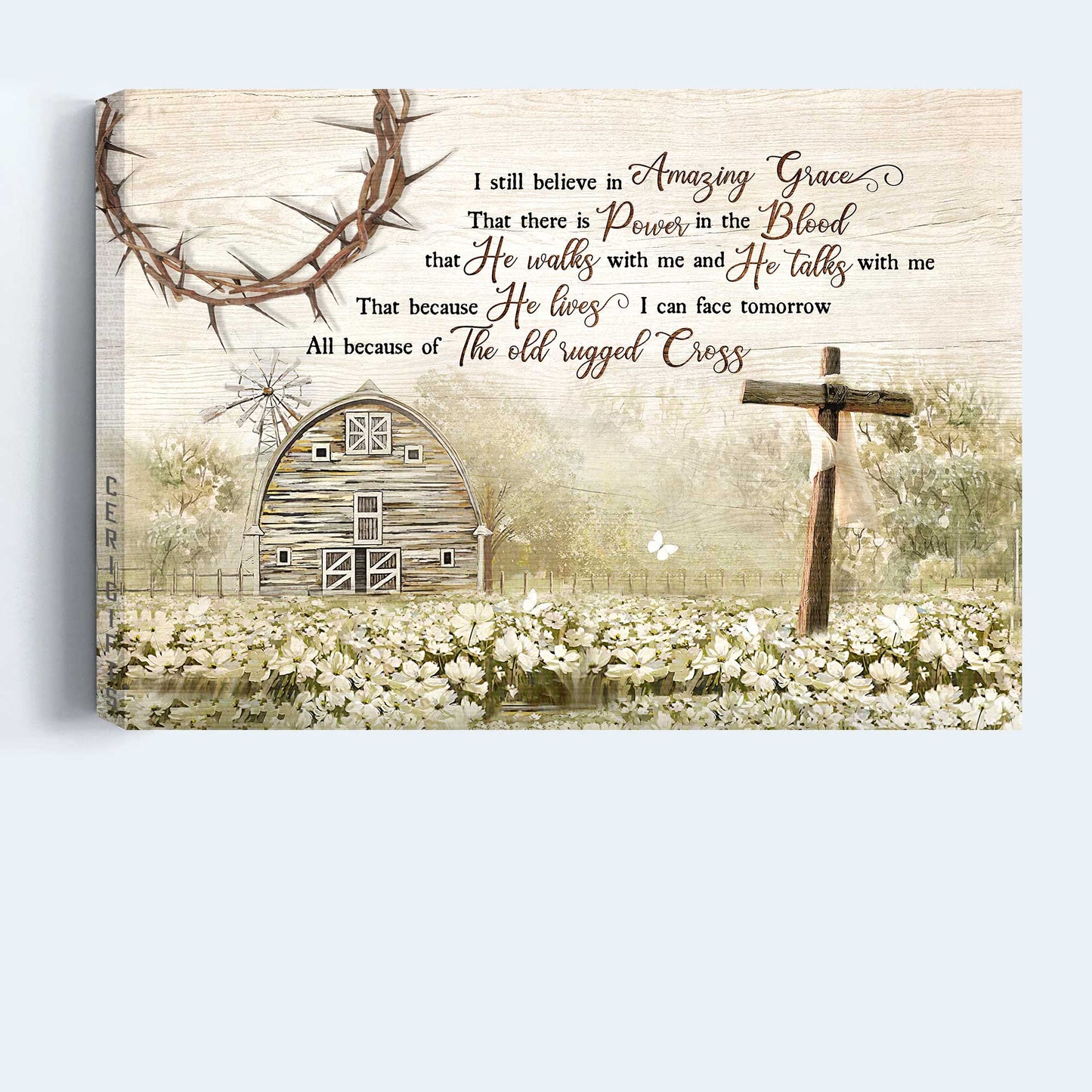 Jesus Landscape Canvas- Amazing Flower Field, Countryside Painting, Jesus Landscape Canvas- Gift For Christian- I Still Believe In Amazing Grace
