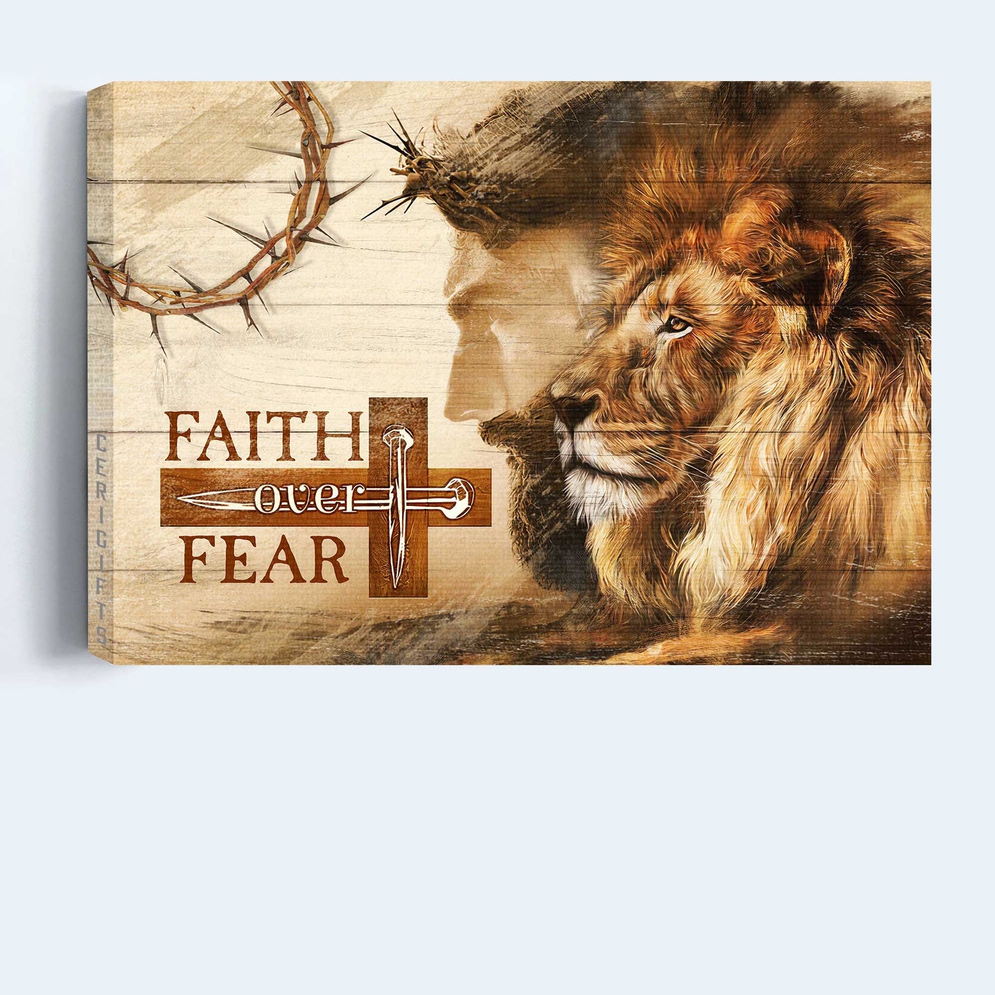 Jesus Landscape Canvas- Lion of Judah, Jesus face, Thorn crown canvas- Gift for Christian- Faith over fear - Landscape Canvas Prints, Christian Wall Art