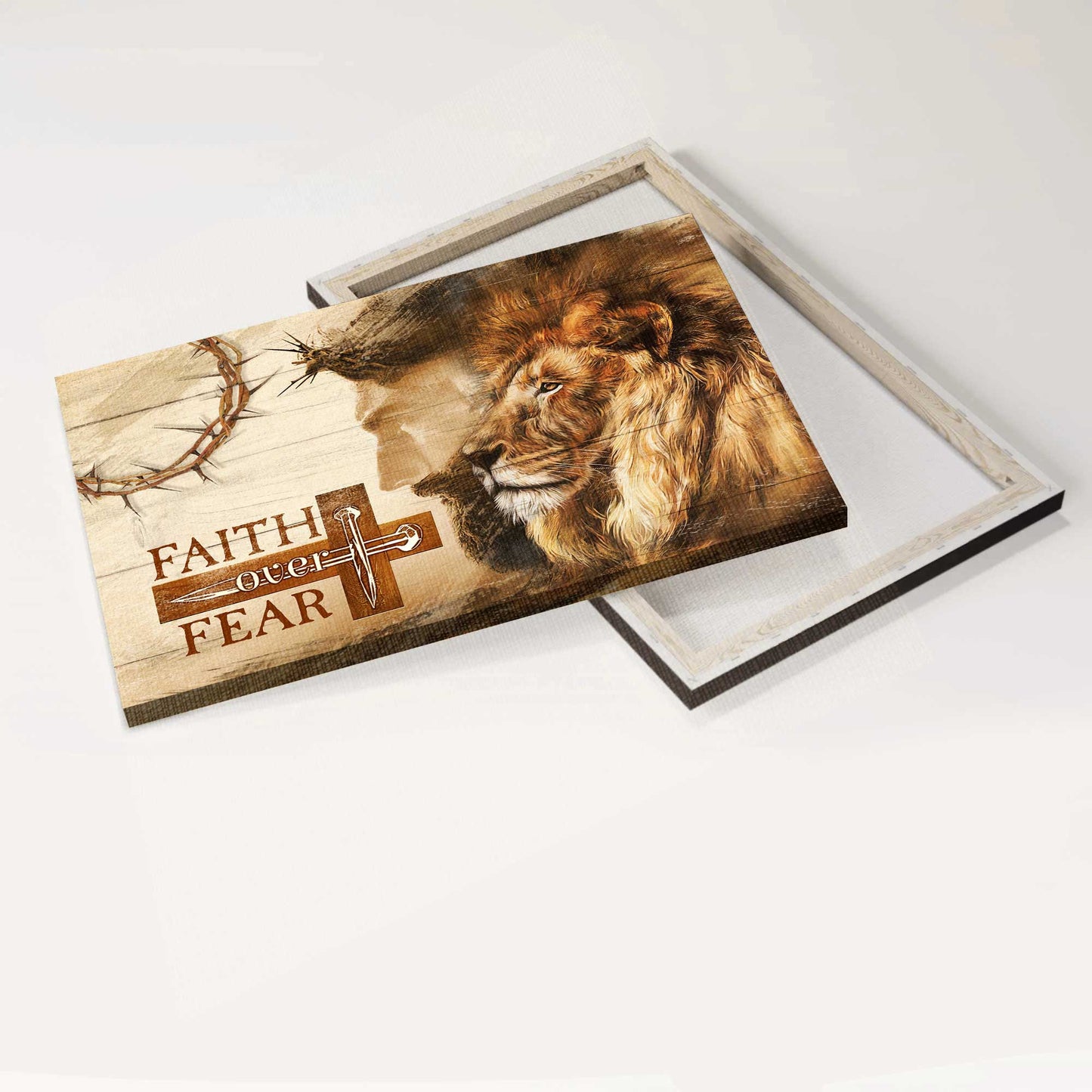 Jesus Landscape Canvas- Lion of Judah, Jesus face, Thorn crown canvas- Gift for Christian- Faith over fear - Landscape Canvas Prints, Christian Wall Art
