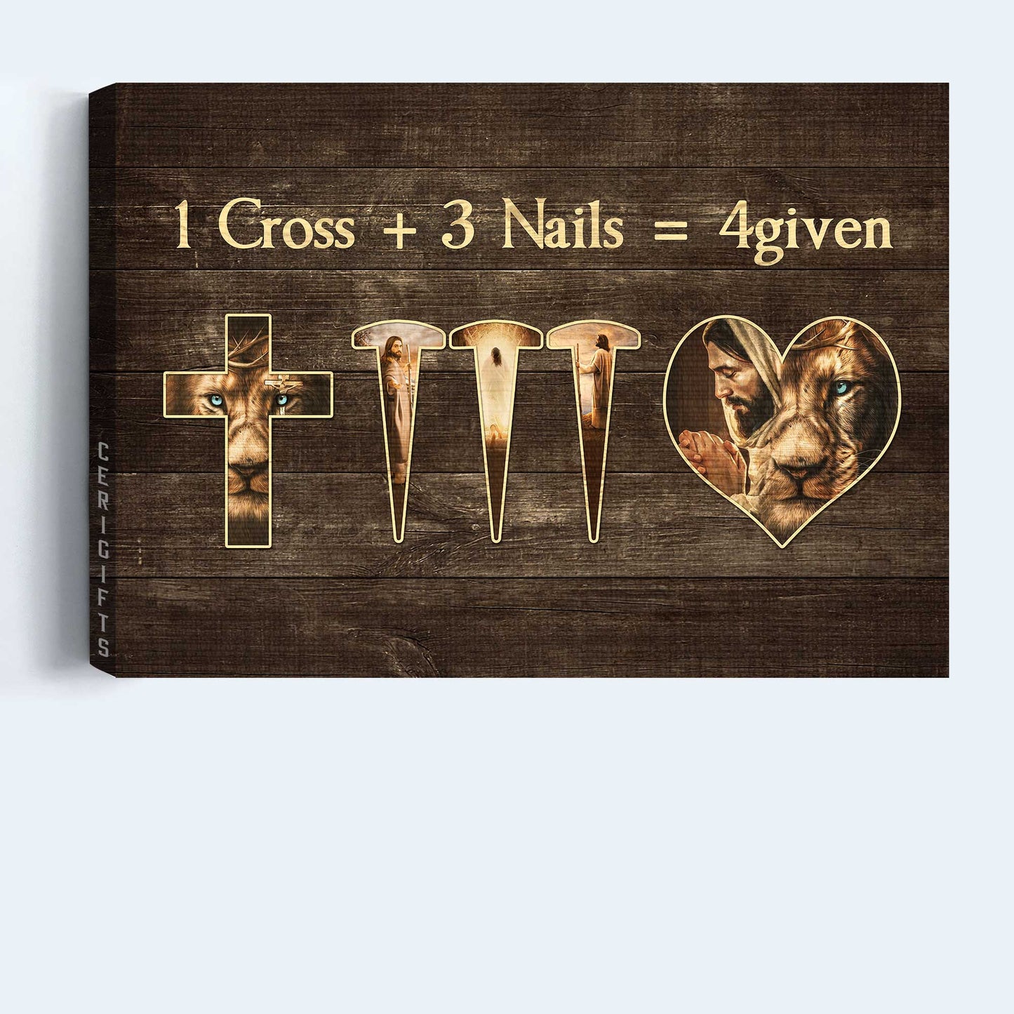 Jesus Landscape Canvas- Lion of Judah, Jesus painting, 1 Cross 3 Nails, Forgiven- Gift for Christian - Landscape Canvas Prints, Christian Wall Art