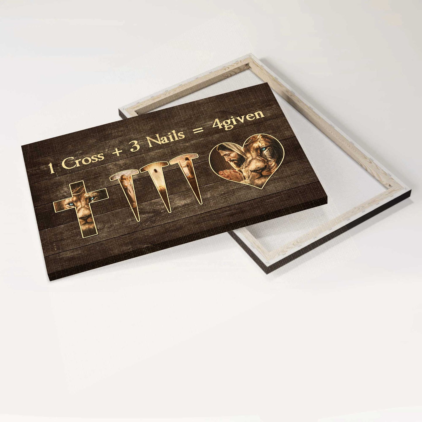 Jesus Landscape Canvas- Lion of Judah, Jesus painting, 1 Cross 3 Nails, Forgiven- Gift for Christian - Landscape Canvas Prints, Christian Wall Art