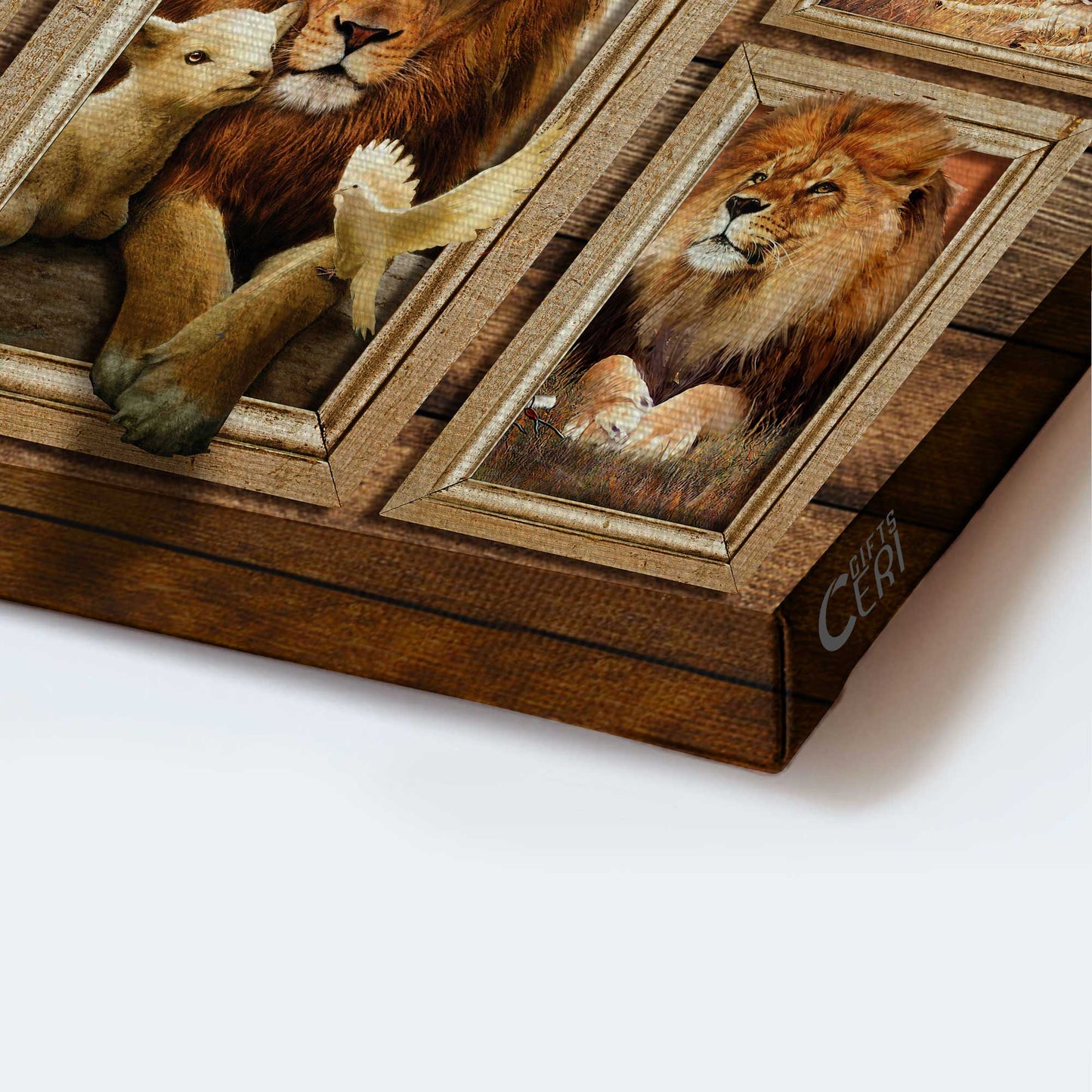 Jesus Landscape Canvas- Lion of Judah, Lamb of God - Beautiful lion and lamb in picture frames- Gift for Christian - Landscape Canvas Prints, Wall Art
