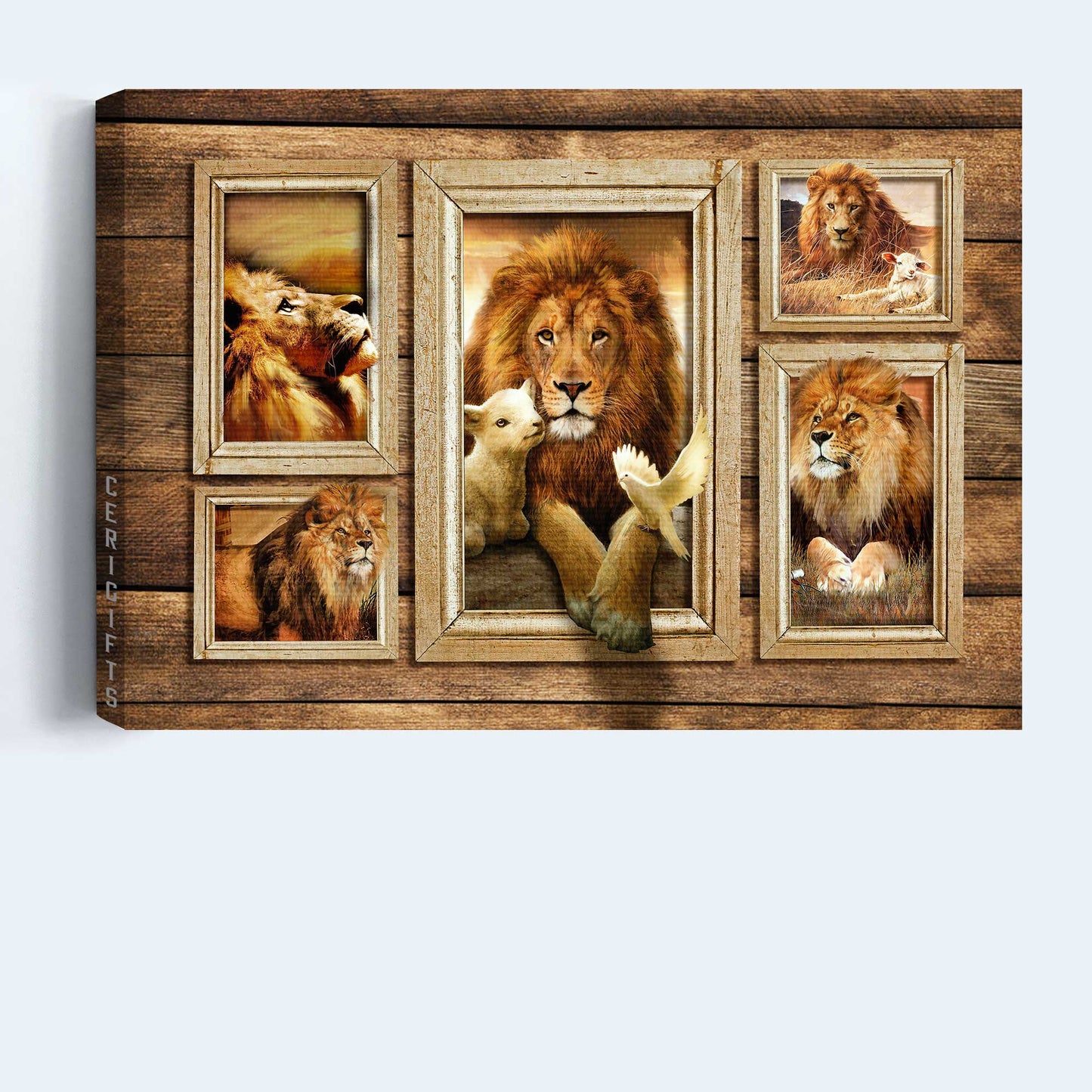 Jesus Landscape Canvas- Lion of Judah, Lamb of God - Beautiful lion and lamb in picture frames- Gift for Christian - Landscape Canvas Prints, Wall Art