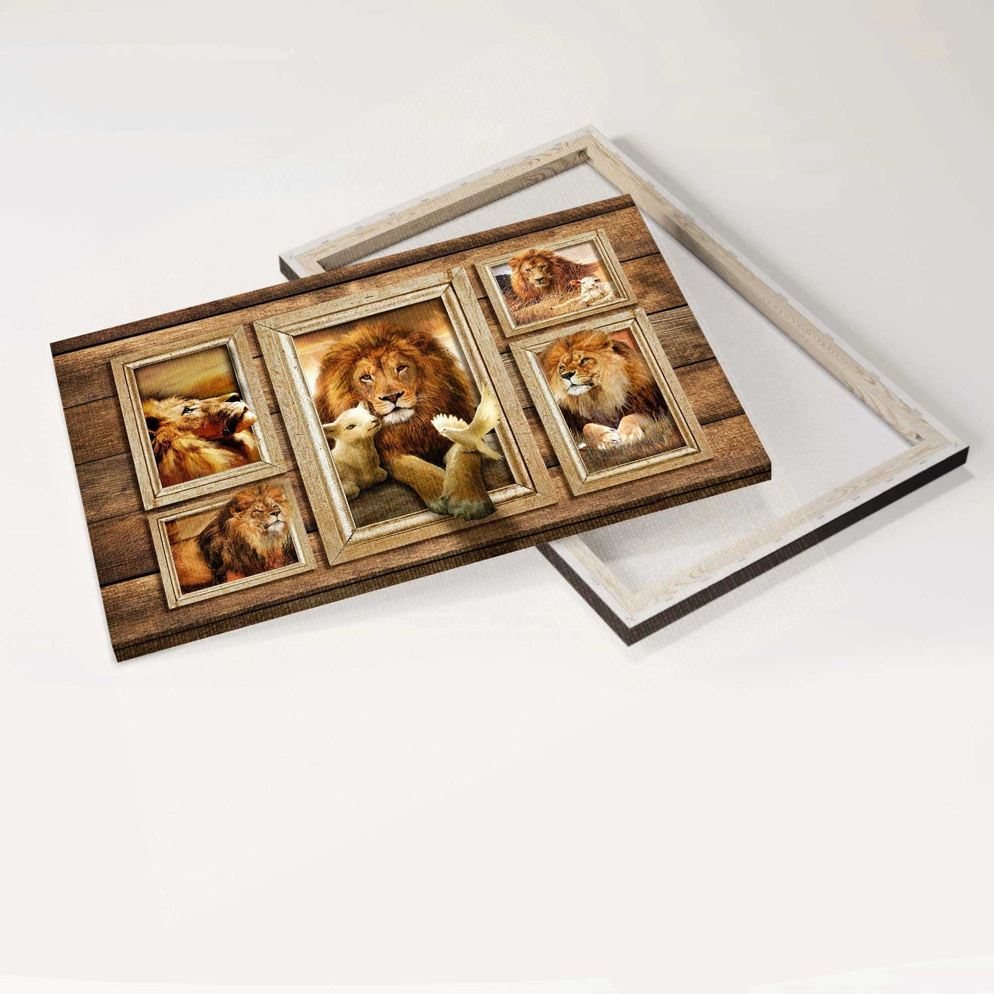 Jesus Landscape Canvas- Lion of Judah, Lamb of God - Beautiful lion and lamb in picture frames- Gift for Christian - Landscape Canvas Prints, Wall Art