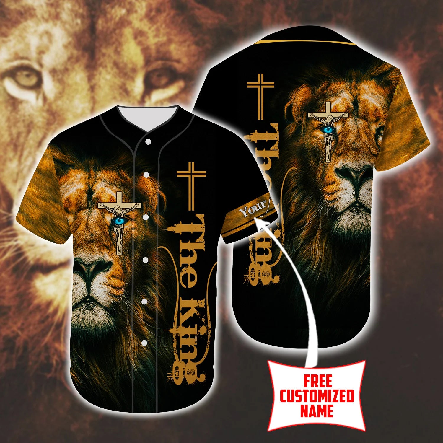 Personalized Jesus Baseball Jersey - Cross, Lion Baseball Jersey - Gift For Christians - The King Custom Printed Baseball Jersey Shirt For Men Women