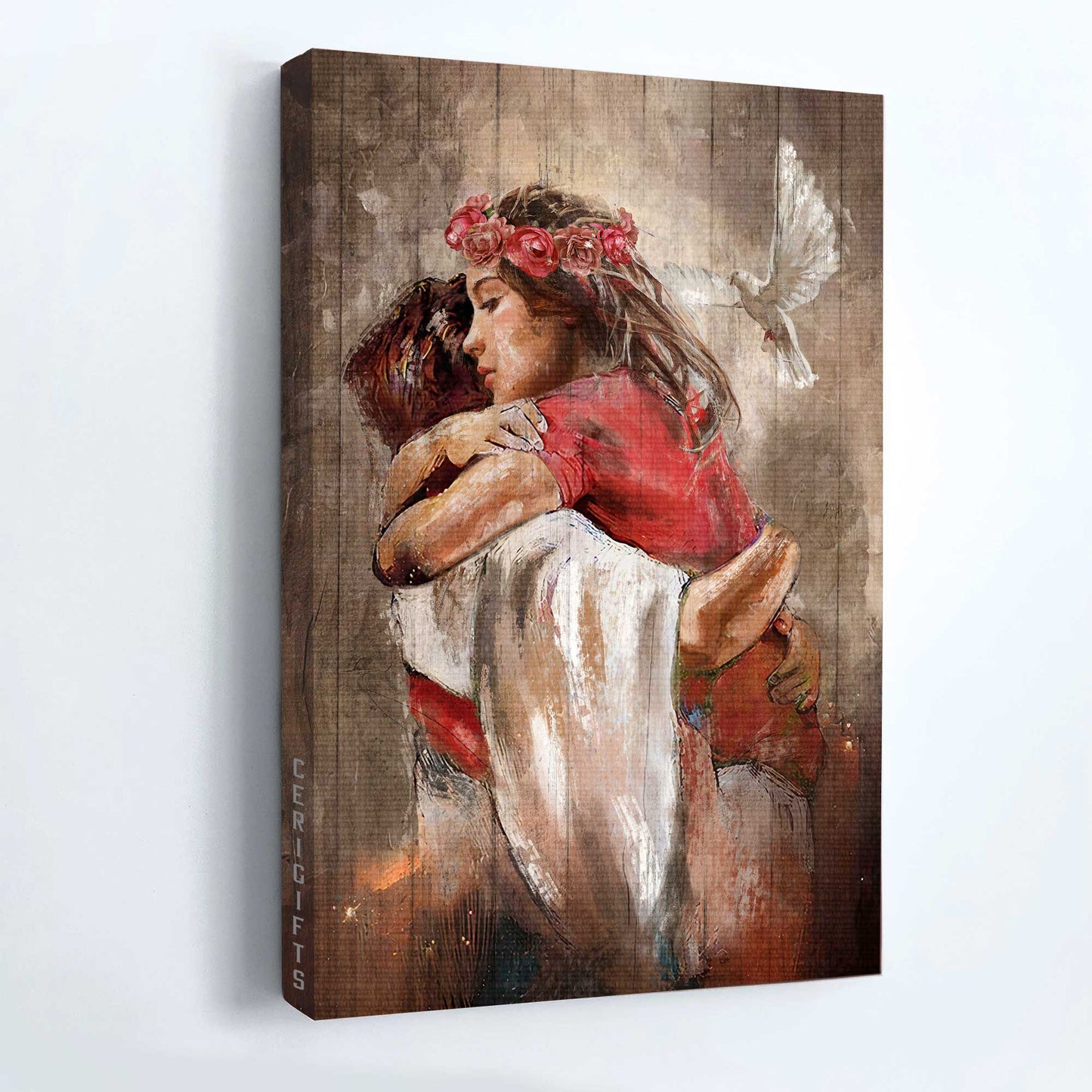 Jesus, Lion, Faith, God, Dove - Portrait Canvas - Heaven Painting, A Warming Hug - Wall Decor Gift For Christian, Believer In Jesus