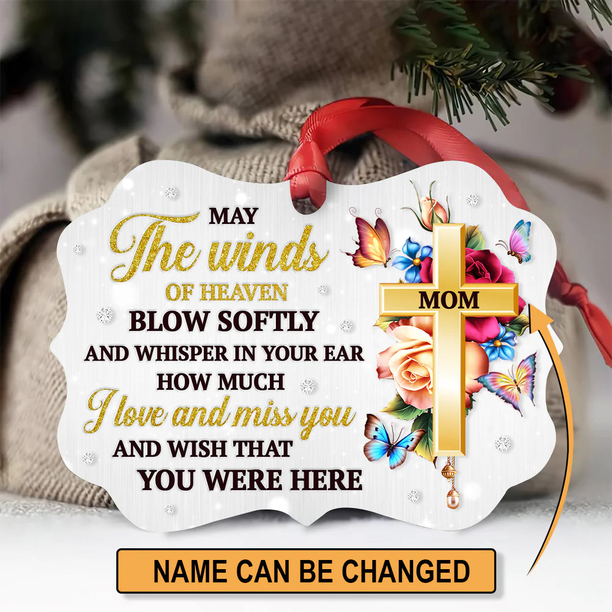 Memorial Aluminum Ornament - Personalized Cross, Flowers, Butterfly Aluminium Ornament - Custom Gift For Family Member - I Love And Miss You
