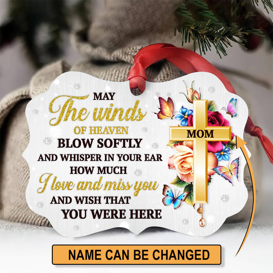 Memorial Aluminum Ornament - Personalized Cross, Flowers, Butterfly Aluminium Ornament - Custom Gift For Family Member - I Love And Miss You