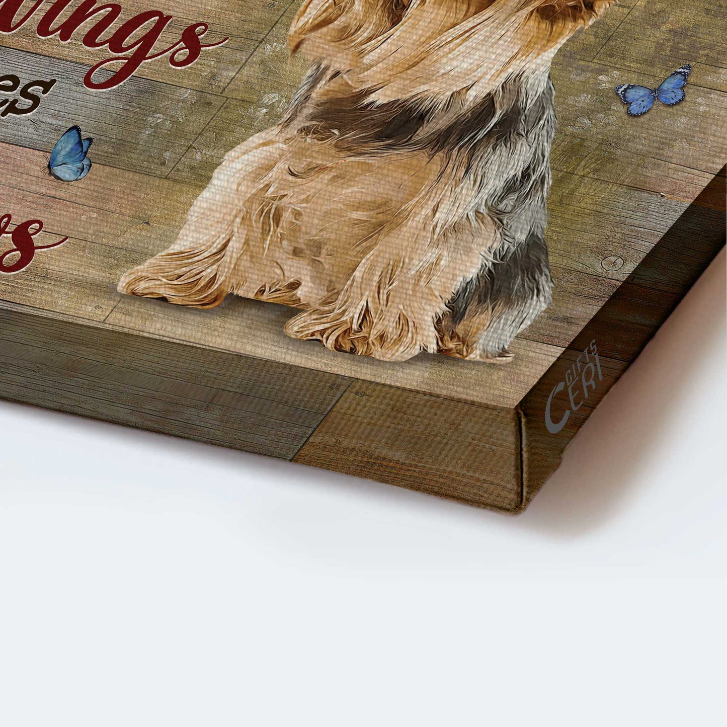 Memorial Landscape Canvas- Little Yorkshire Terrier, Blue butterfly- Gift for members family- Angels don't always have wings - Heaven Landscape Canvas Prints, Wall Art